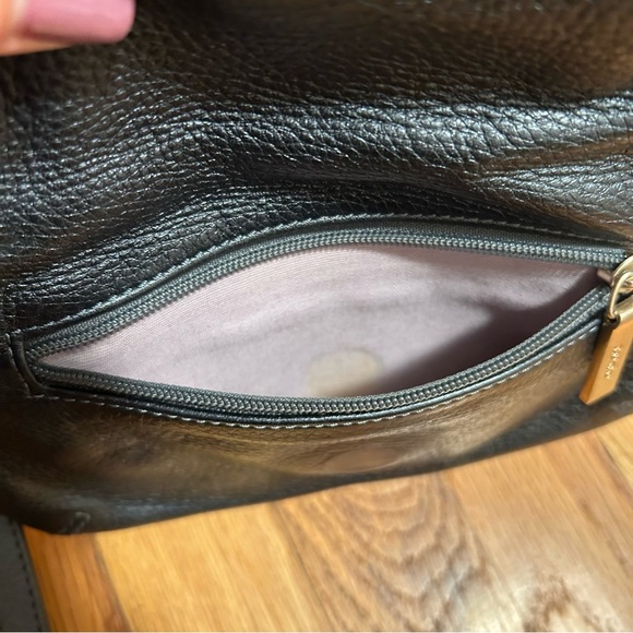 Cute HOBO brand black leather foldable clutch with strap. Magnetic closure. EUC - Picture 3 of 5